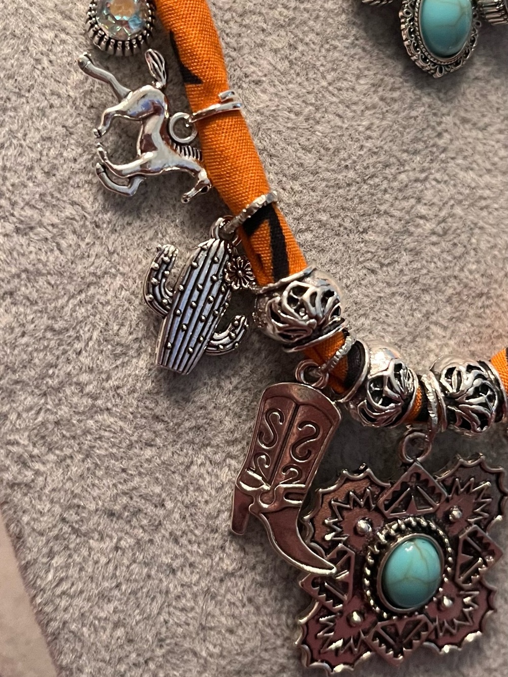 Turquoise Pendant Layered Necklace - Terracotta Silver Charm Statement - Picture 4 of 7